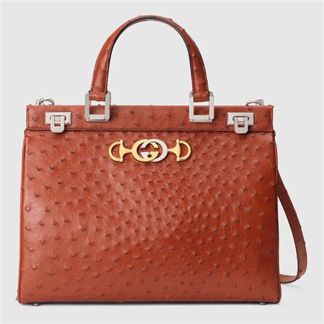 Gucci Zumi Ostrich Medium Top Handle Bag 